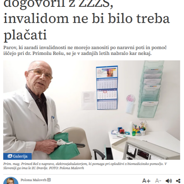 Primož Reš neplodnost ZC Dravlje